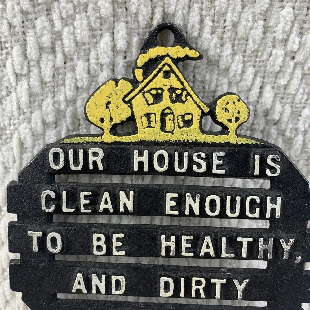 Vintage Cast Aluminum‎ House Is Clean Metal Trivet Kitchen Decor White Black USA